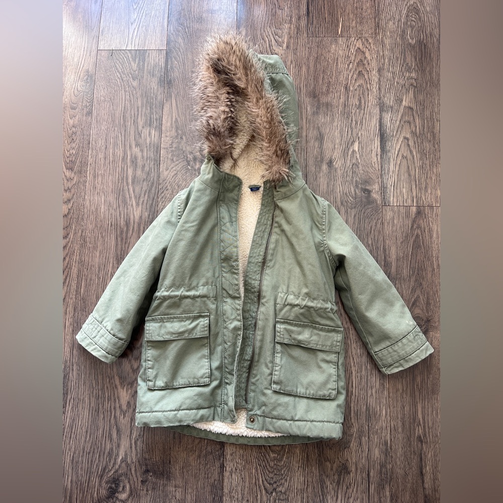 Kids Olive Green Hooded Parka Jacket - Gap Kids